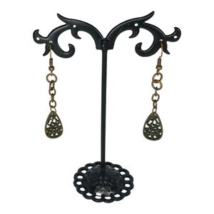Antique Gold Filigree Tear Drop Earrings Y2K Grunge Upcycled Handcrafted Bronze